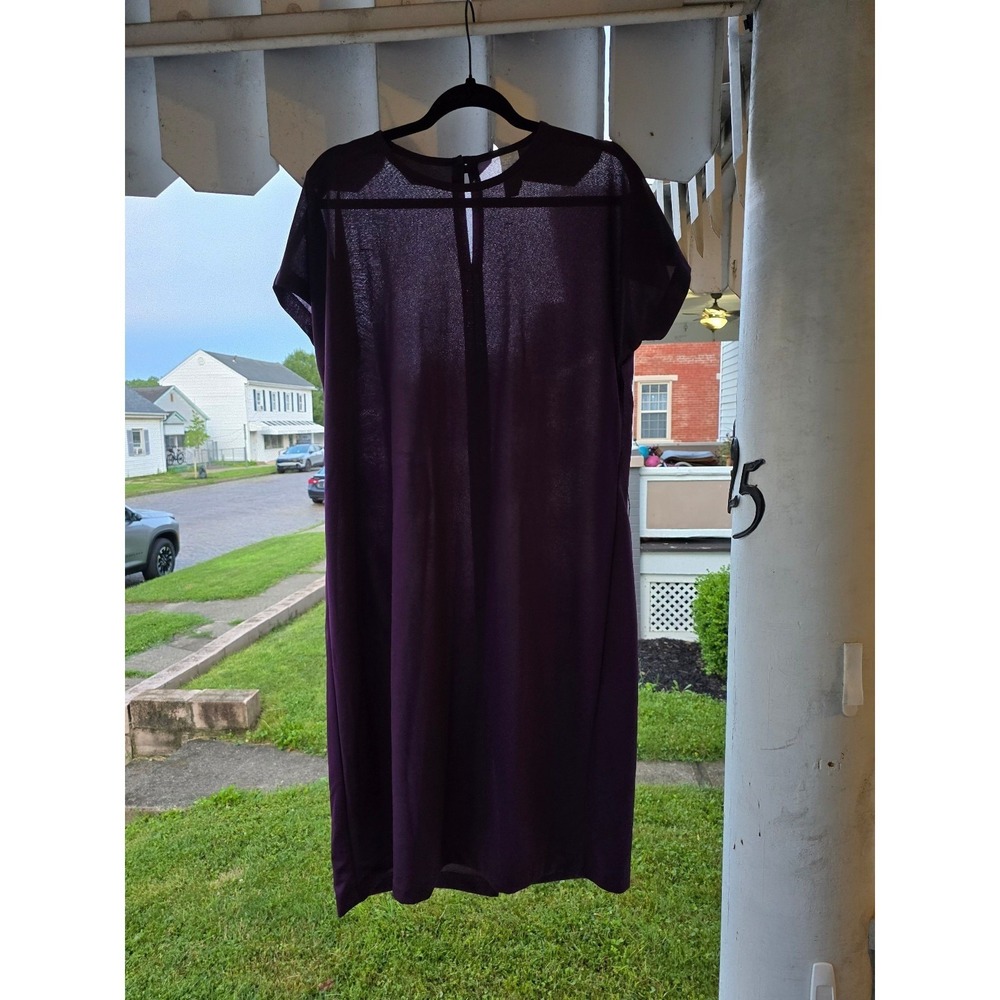 Vintage 80's Haband! Purple Floral Open Sheer Cardigan & Matching Dress Sz 12 - Picture 6 of 12